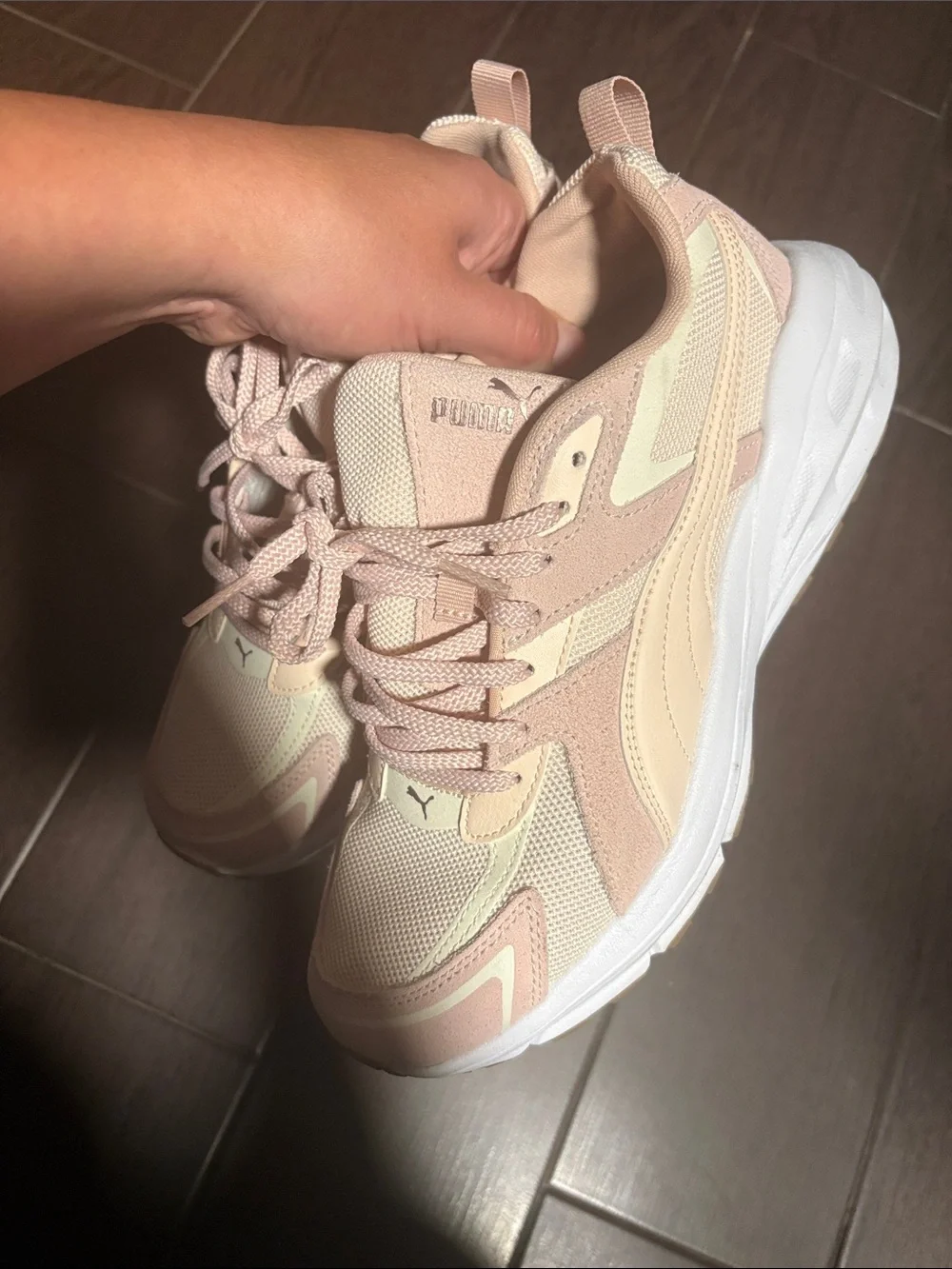 Puma Women's Pale Pink Mesh and Suede Sneakers
